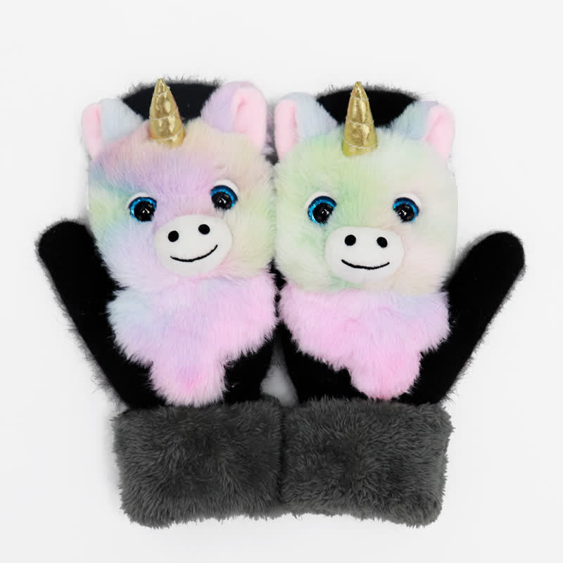 Women's Cute Animal Furry Mittens Gloves - Macaron Unicorn - image 10