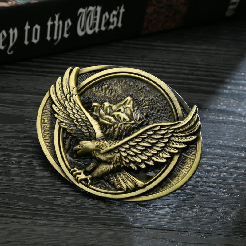 Men's DIY Domineering Flying Eagle Buckle Leather Belt - Antique Bronze - Without Belt - image 4