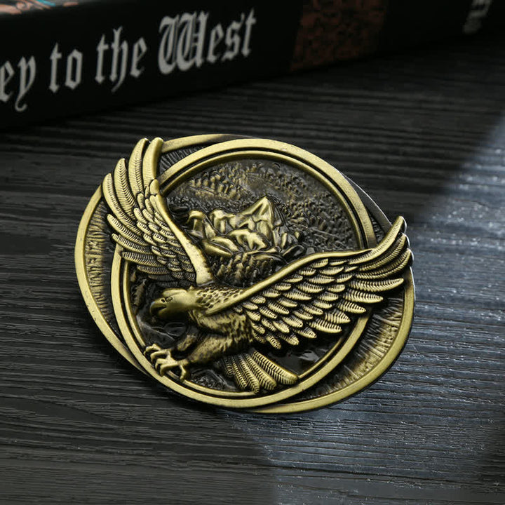 Men's DIY Domineering Flying Eagle Buckle Leather Belt - Antique Bronze - Without Belt - image 4