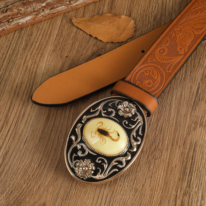 Men's Animal Scorpion Flower Buckle Leather Belt - image 5