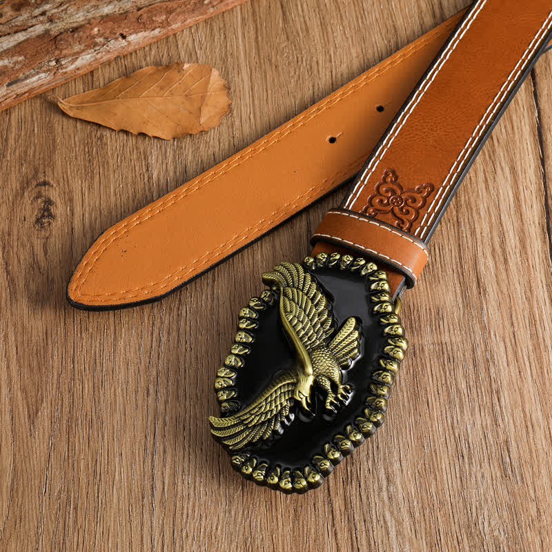 Men's Antique Gold Eagle Soaring Hawk Leather Belt - image 6