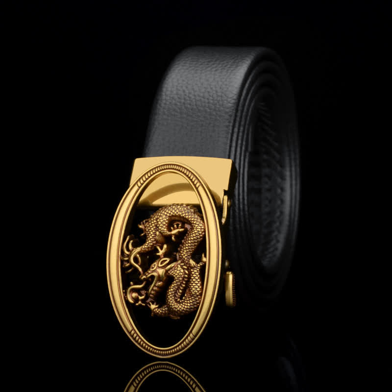 Men's Vintage Flying Dragon Leather Belt - Black / Pleating - 46 - image 8
