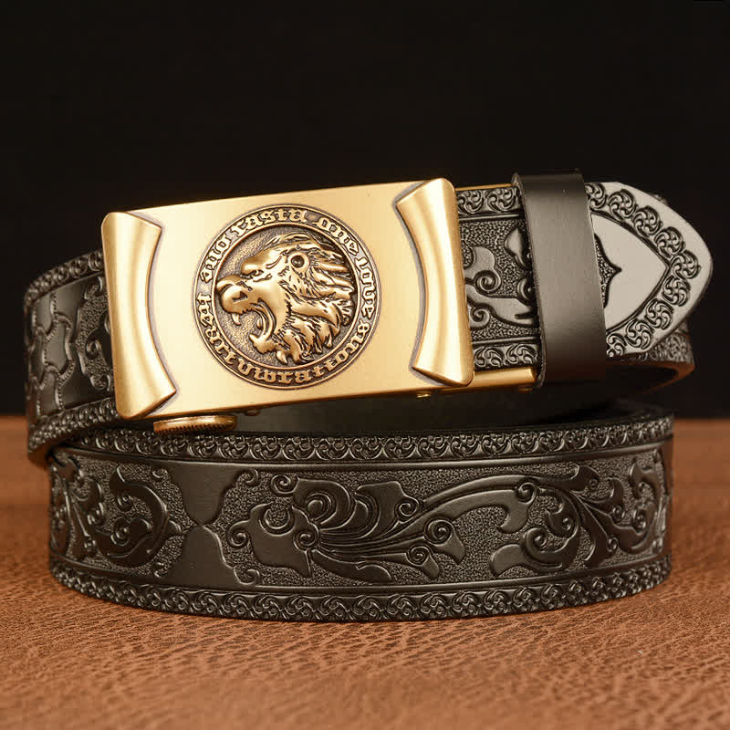 Men's Punk Lion Head Leather Belt - Gold & Black - 46 - image 9