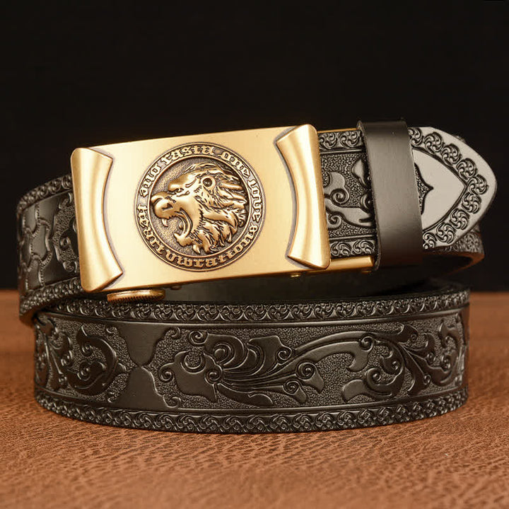 Men's Punk Lion Head Leather Belt - Gold & Black - 46 - image 9