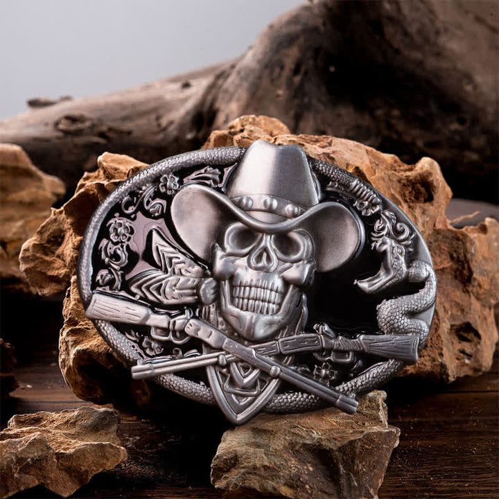 Men's DIY Skull With Cross Guns Buckle Leather Belt - Skull - Without Belt - image 0
