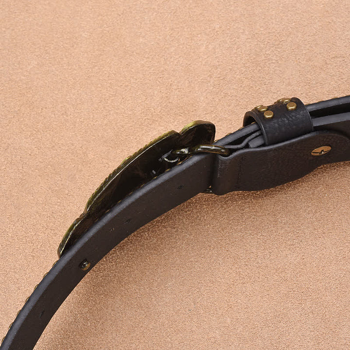 Men's Antique Longhorn Steer Rivet Leather Belt - image 5