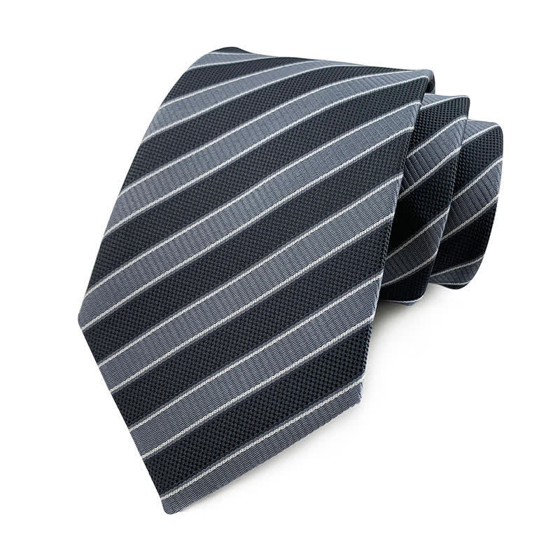 Men's Preppy Urban Striped Necktie - Black & Gray - image 1