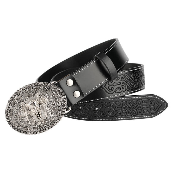 Men's Engarved Feather Bull Jeans Leather Belt - image 4