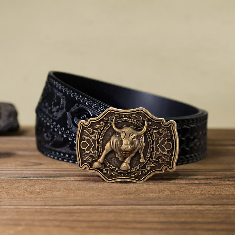 Men's DIY Matador Buckle Leather Belt - Bronze - Black Carved Belt (40) - image 12