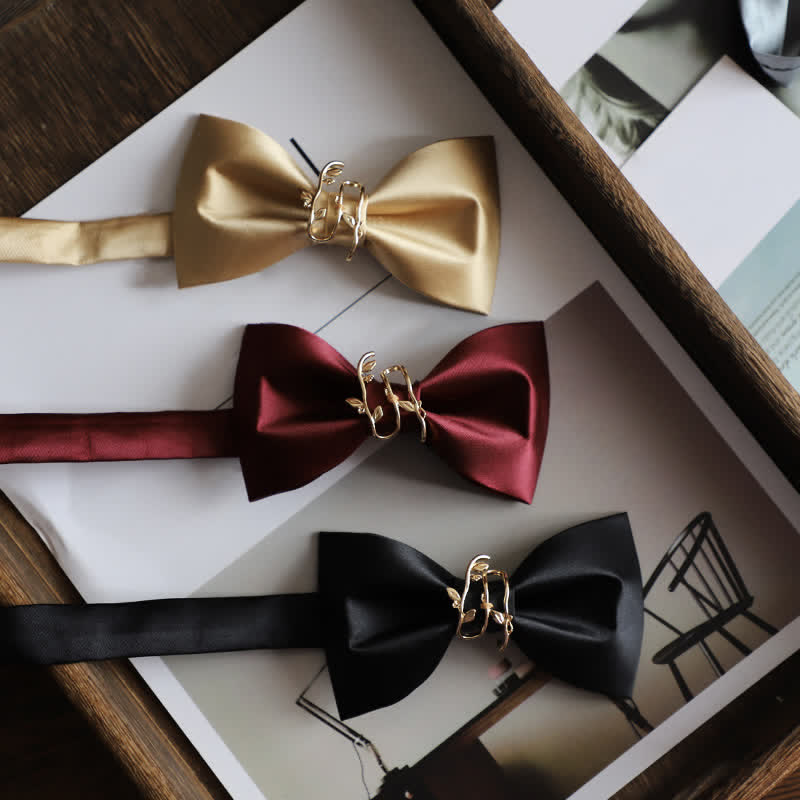Men's Gold Vine Leaf Silky Sateen Bow Tie - image 0