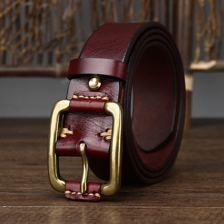 Men's Leisure Heavy Copper Buckle Leather Belt - Reddish Brown - 44 - image 7