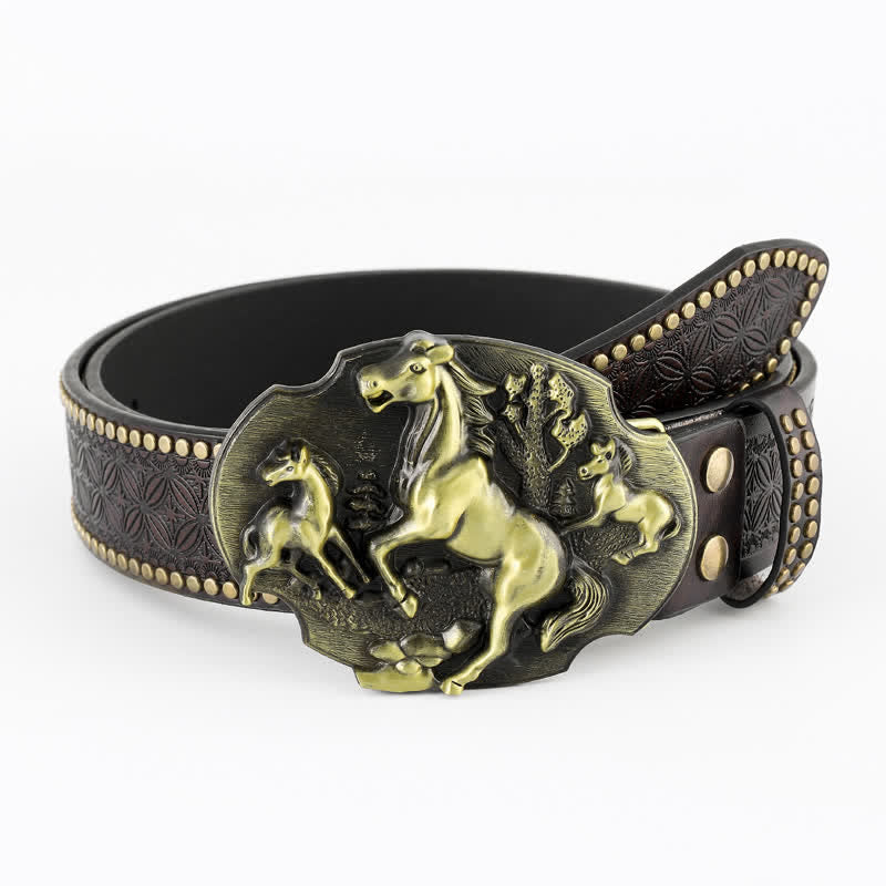 Men's A Herd Of Horses Embossed Leather Belt - Horse - 40 - image 0