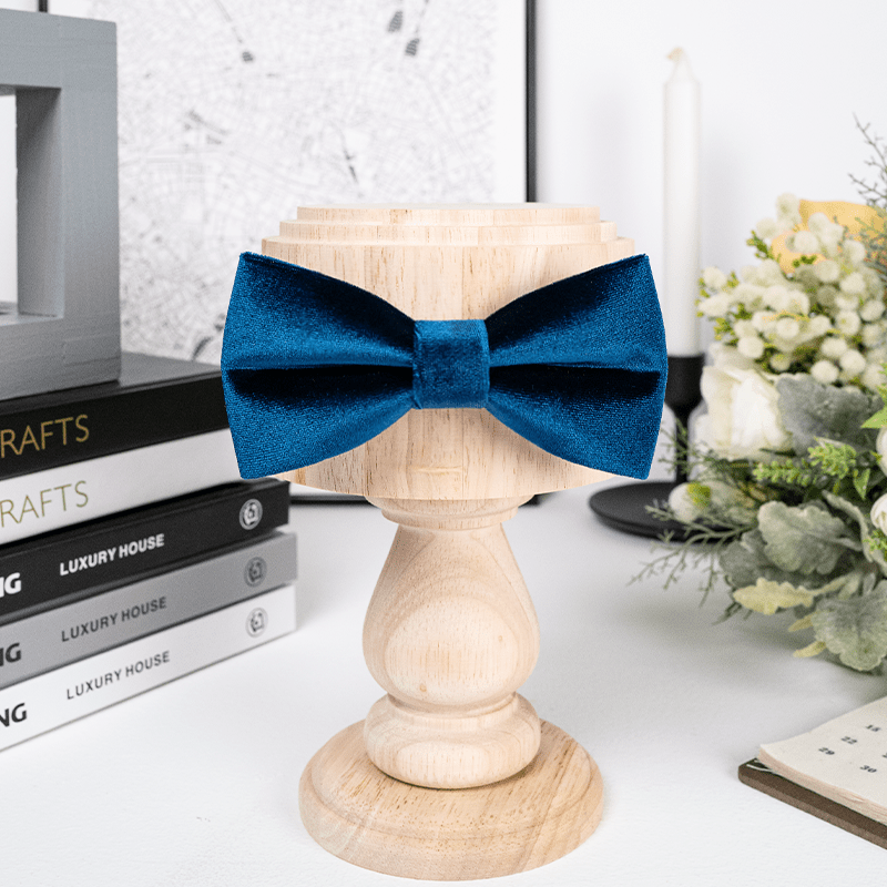 Men's Prussian Blue Solid Color Velvet Bow Tie - image 2