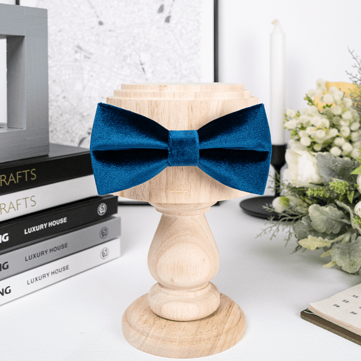 Men's Prussian Blue Solid Color Velvet Bow Tie - image 2