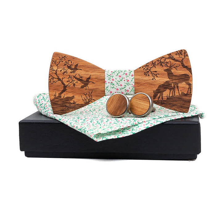 3Pcs Men's Fancy Christmas Elk Wooden Bow Tie Set - White - image 9