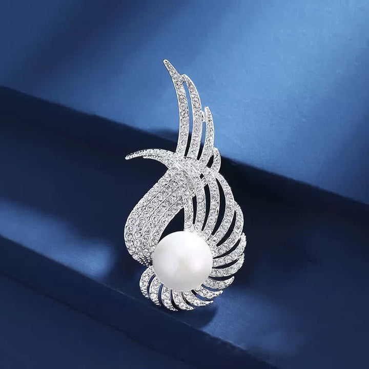 Women's Angel Wing Feather Pearl Brooch - White - image 0
