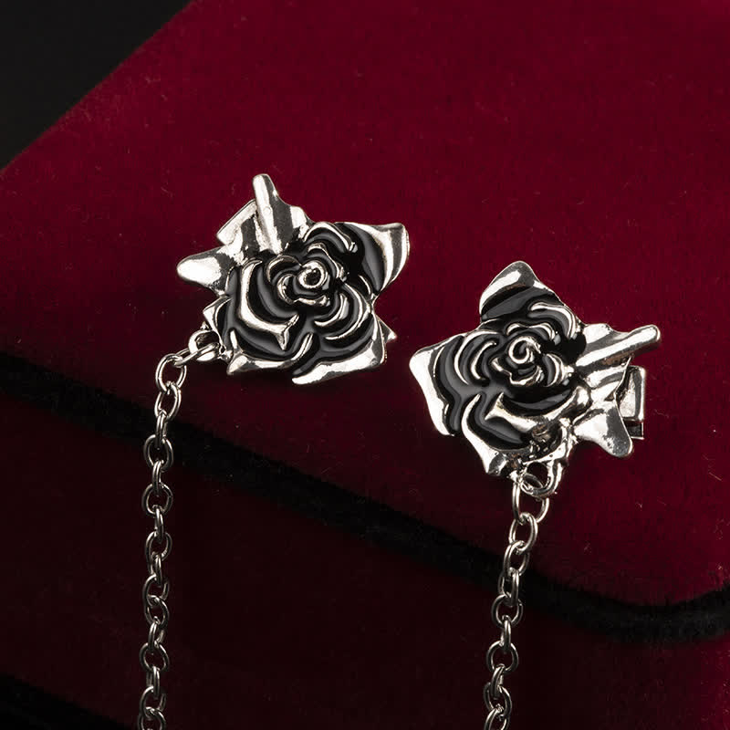 Men's Antiqued Rose Chain Brooch Collar Clip - image 3