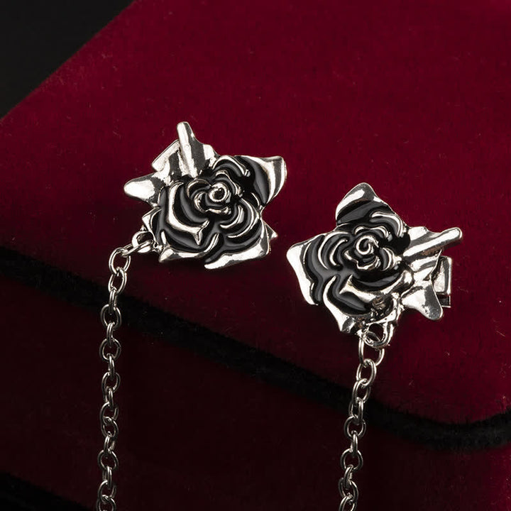 Men's Antiqued Rose Chain Brooch Collar Clip - image 3