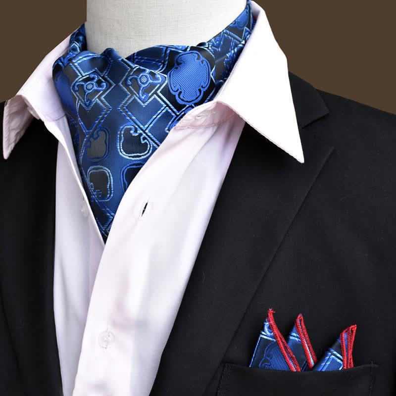 2Pcs DodgerBlue Luxury Floral Paisley Pocket Square and Cravat Set - DodgerBlue - image 0