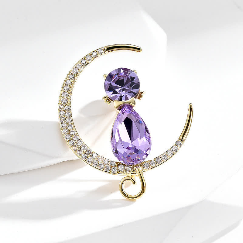 Women's Meniscus Moon Kitty Brooch - image 1