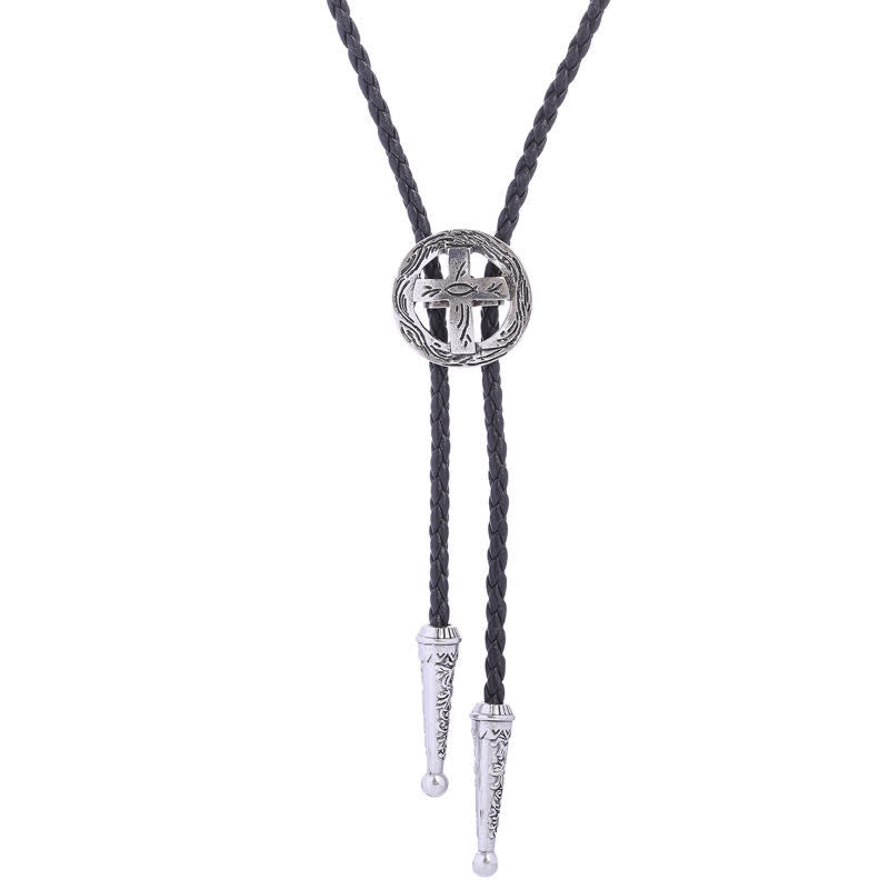 Retro Shirt Accessories Circle Cross Bolo Tie - Antique Silver - image 5