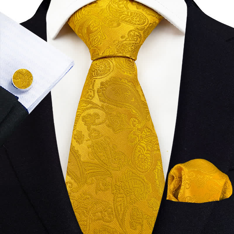 3Pcs Men's Exotic Paisley Necktie Set - Yellow #2 - image 14
