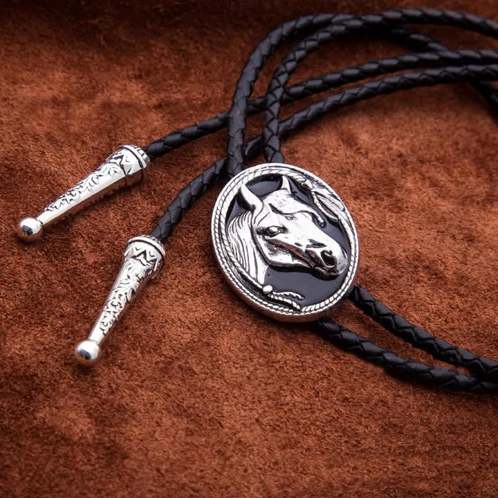 Western Ethnic Embossed Horse Head Bolo Tie - image 1