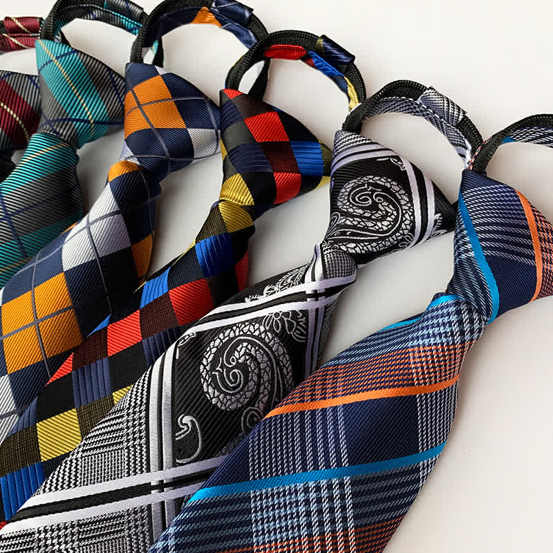 Men's Plaid Zipper Tie Argyle Necktie - image 0