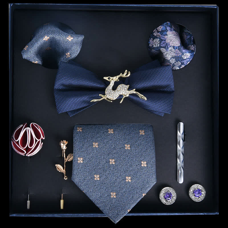 8Pcs SteelBlue Luxury Noble Print Bow Ties Gift Box - SteelBlue - image 0