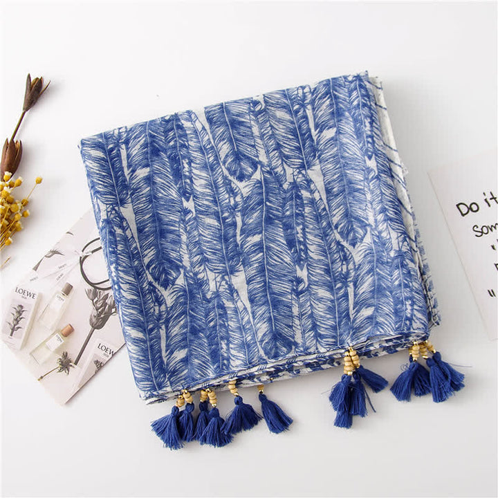 Women's Feather Pattern Beaded Tassels Scarf - image 4