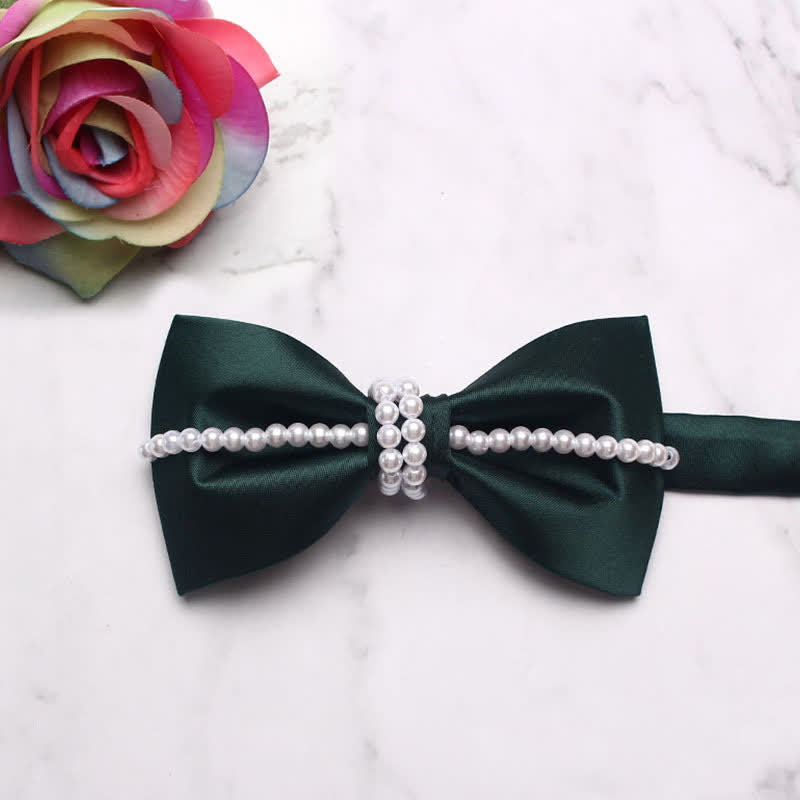Men's Pearl Decor Chain Bow Tie - Green - image 11