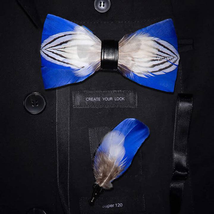 Kid's Blue & White Freedom Feather Bow Tie with Lapel Pin - Adult - image 2