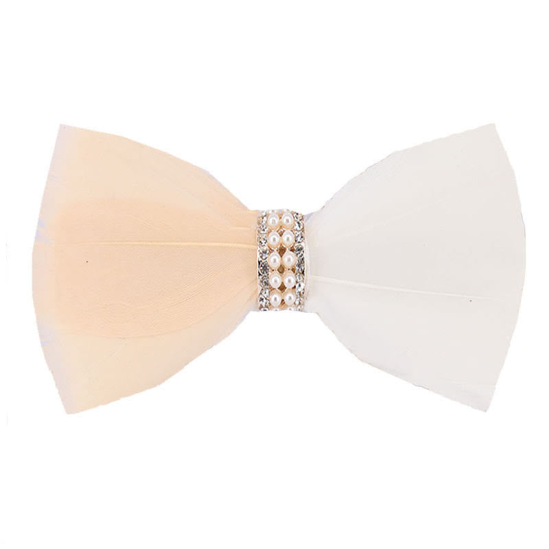 Blush & White Shiny Pearl Feather Bow Tie with Lapel Pin - Blush & White - image 0