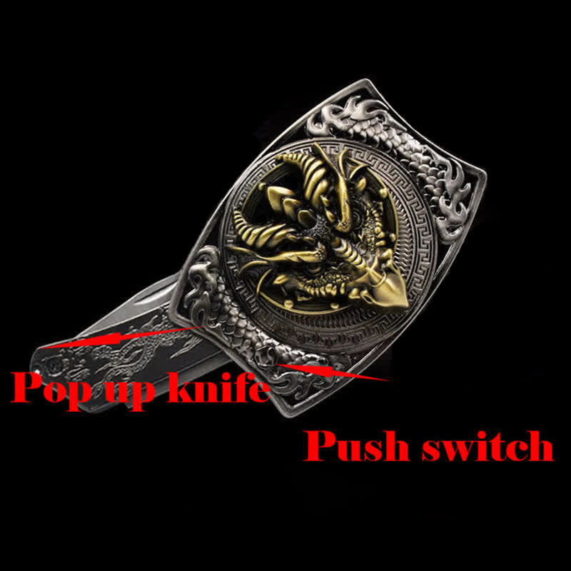 Men's DIY Sharp-billed Dragon Hidden Folding Knife Leather Belt - image 3