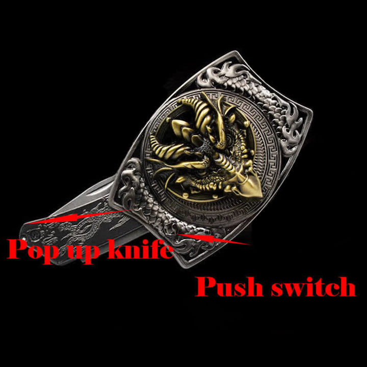 Men's DIY Sharp-billed Dragon Hidden Folding Knife Leather Belt - image 3