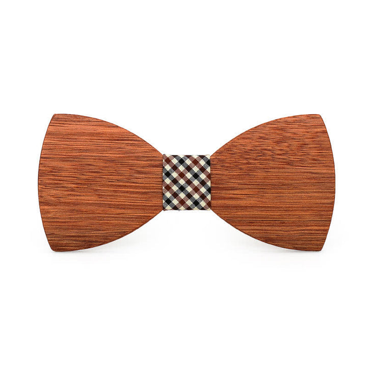 Men's Vintage Begonia Wooden Bow Tie - Brown Plaid - image 9