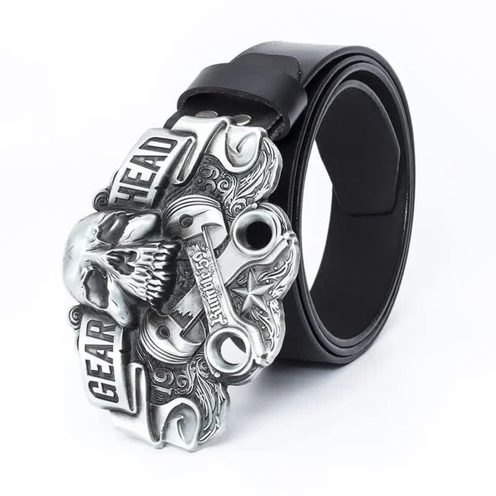 Men's Fancy Skull Gear Head Punk Leather Belt - image 3