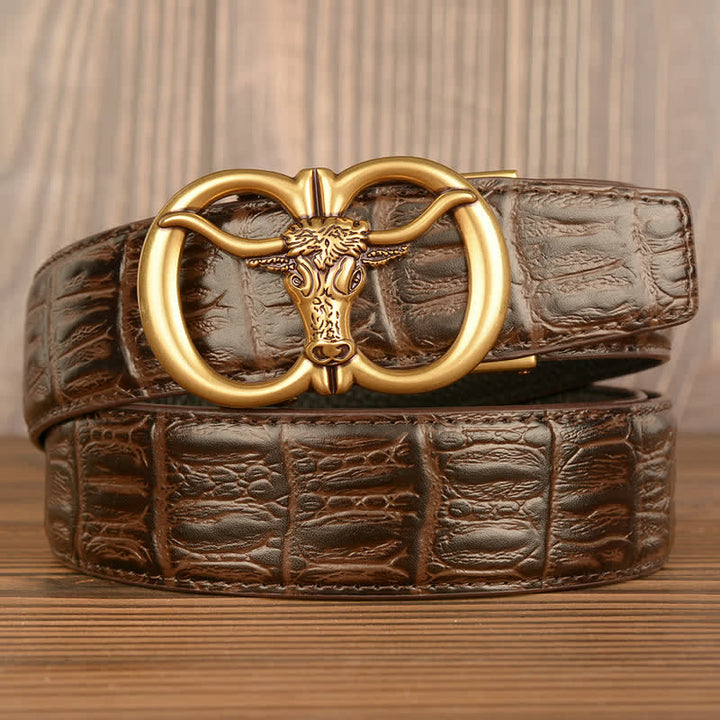 Men's Giant Ox Crocodile Pattern Leather Belt - Gold & Brown - Crocodile Skin - 44 - image 10