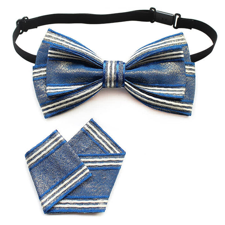 2Pcs Men's Pleated Striped Bow Tie Set - Blue Striped - image 1