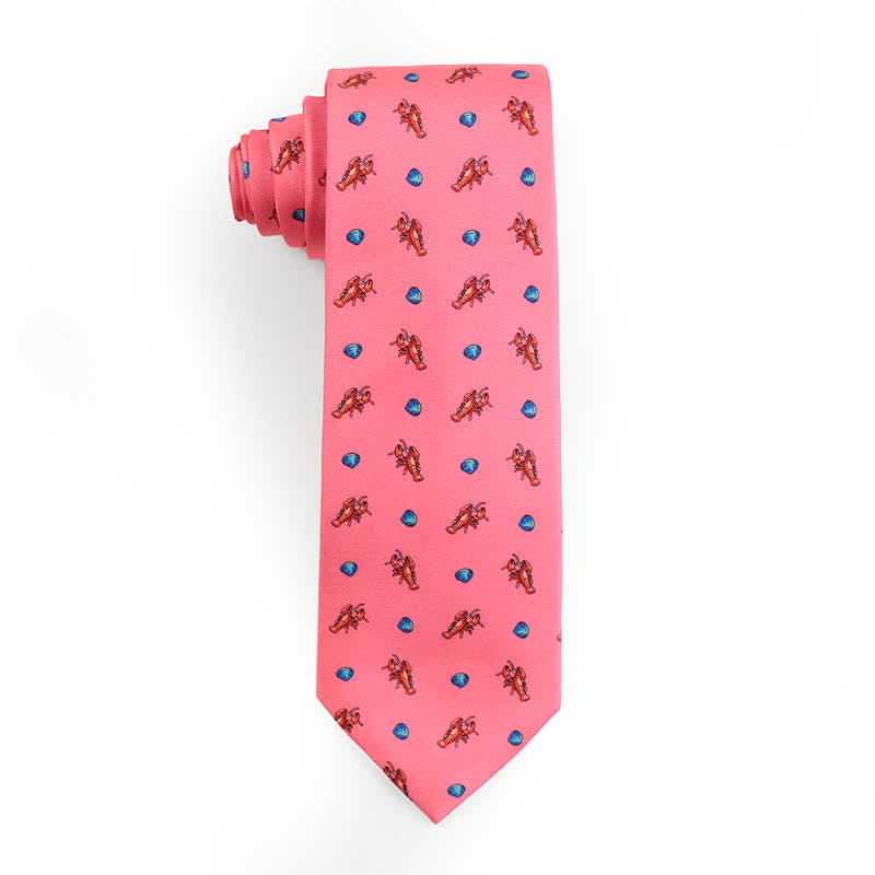 Men's Dancing Animal Motifs Pure Silk Necktie - Shrimp - Pink - image 10