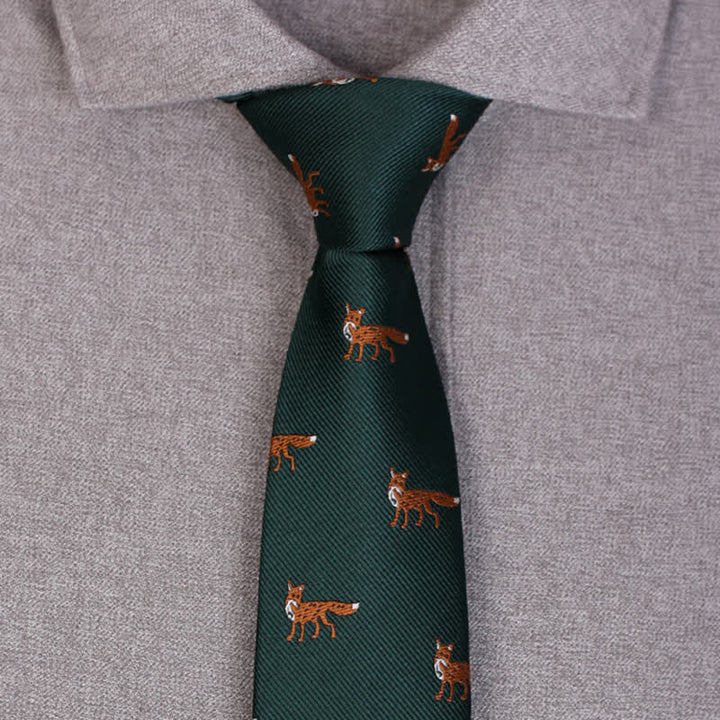 Men's Dark Green Little Foxes Necktie - image 1