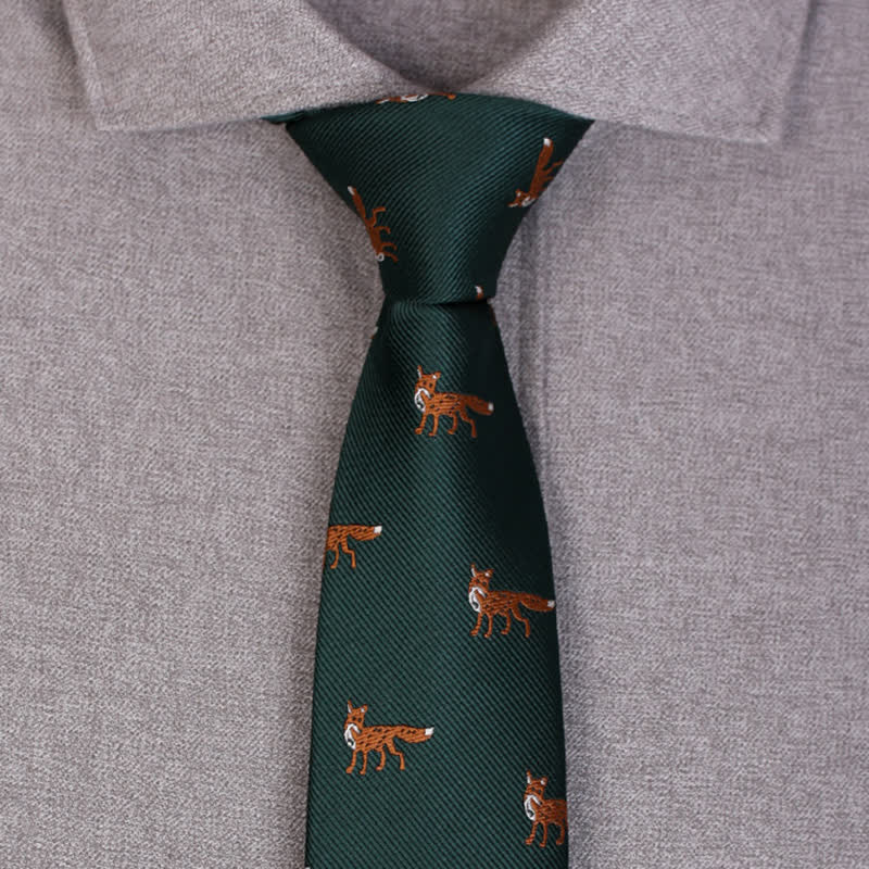 Men's Dark Green Little Foxes Necktie - image 1