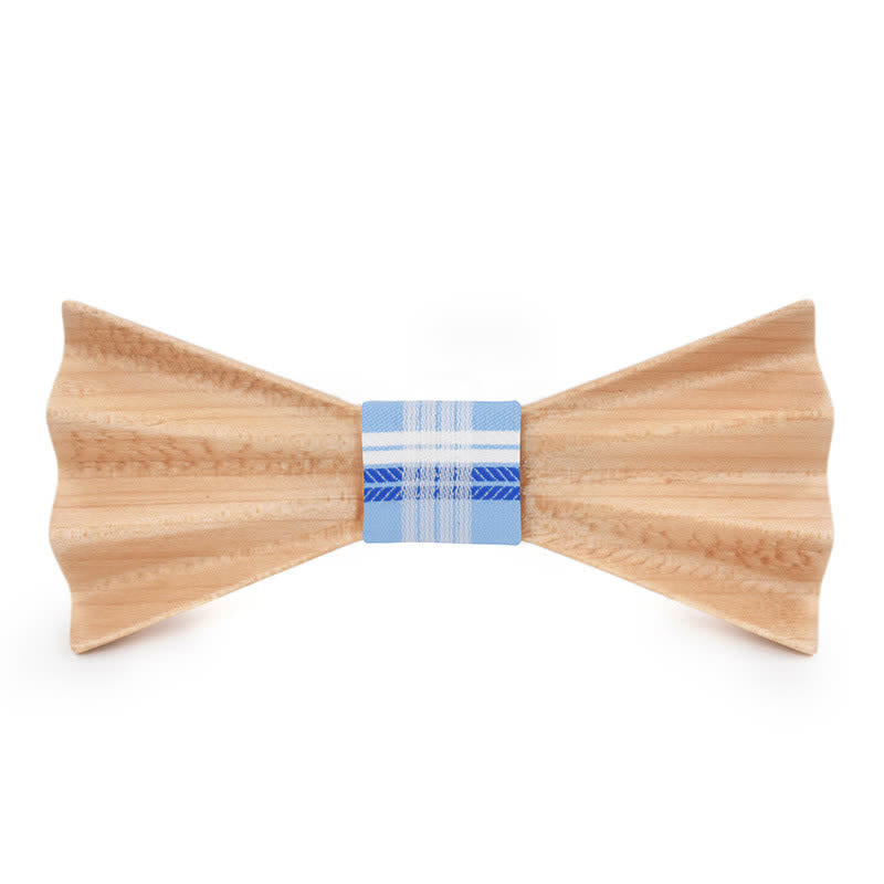 Men's Burlywood Stereo 3D Folded Wooden Bow Tie - Blue - image 5