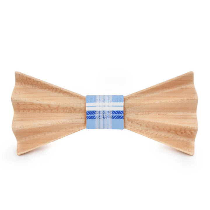 Men's Burlywood Stereo 3D Folded Wooden Bow Tie - Blue - image 5