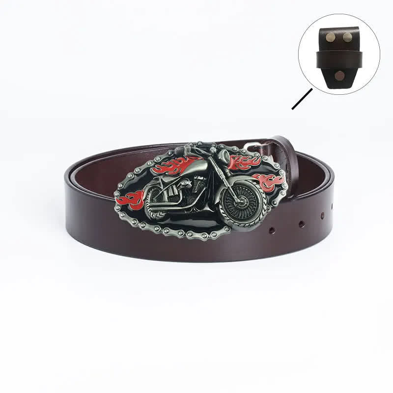 Men's Punk Locomotive Motorcycle Leather Belt - Leather Linker - Brown / Black - 46 - image 21