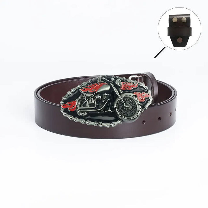 Men's Punk Locomotive Motorcycle Leather Belt - Leather Linker - Brown / Black - 46 - image 21