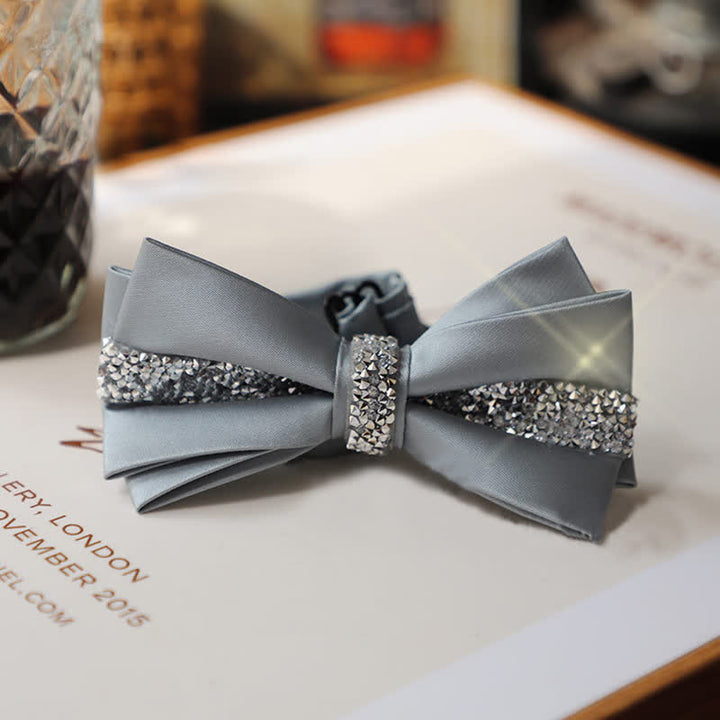 Men's Shining Rhinestone Satin Bow Tie Pocket Square Set