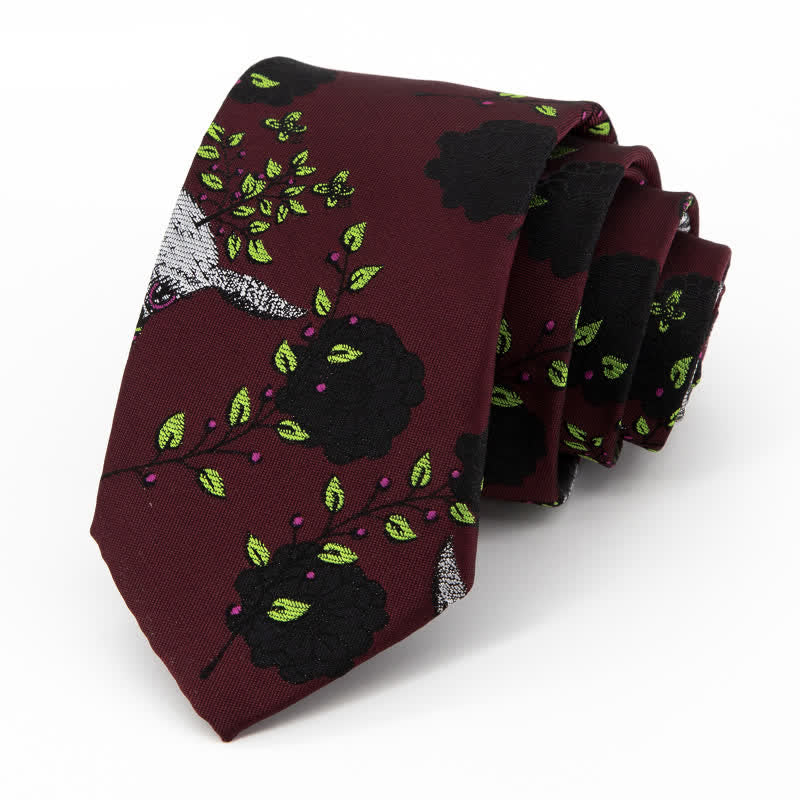 Men's Burgundy Black Rose & Deer Necktie - Burgundy - image 0