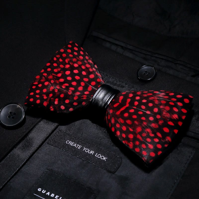 Red Polka Dots Feather Bow Tie with Lapel Pin - image 1