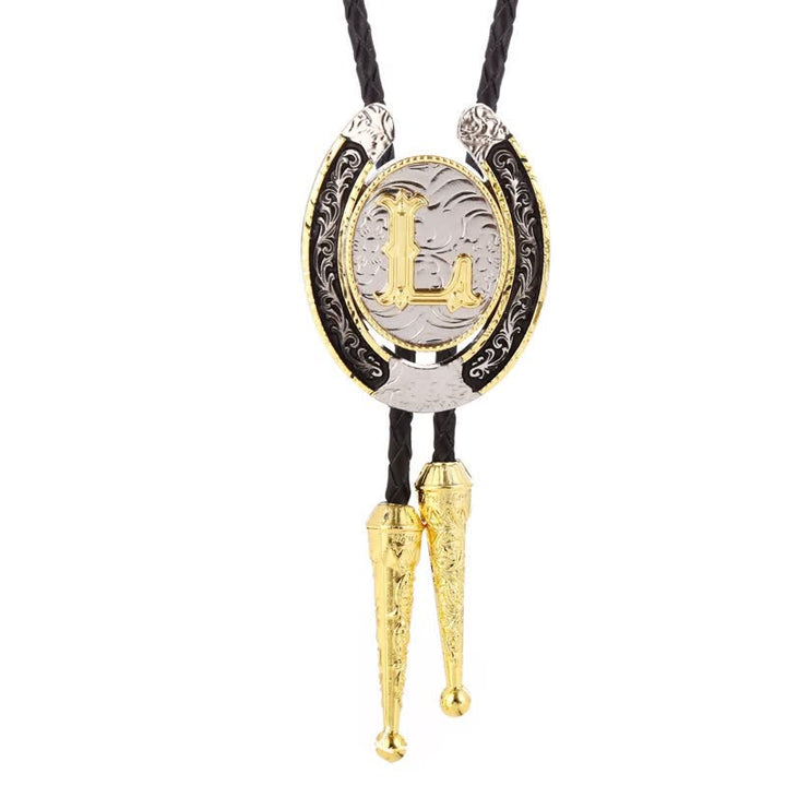 Modern Western Horseshoe Initial Letter A To Z Bolo Tie - Gold - L - image 16
